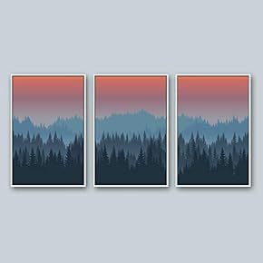 3 Piece Framed Canvas Wall Art for Living Room, Bedroom Forest Landscape Illustration III Canvas Prints for Home Decoration Ready to Hang - 16"x24"x3 Panels
