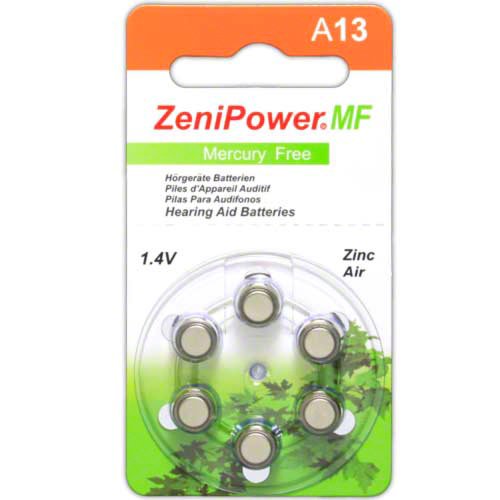 60 ZeniPower Mercury Free Hearing Aid Batteries Size: 13 + Battery Holder Keychain Kit