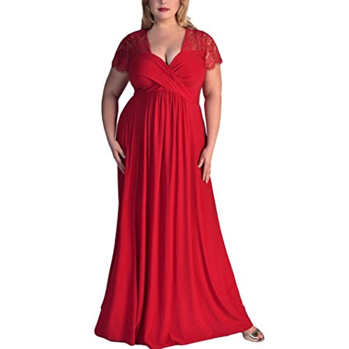 Muranba Women Dress, Women Plus Size Short Sleeve Long Evening Party Prom Gown Formal Dress (Red, L)