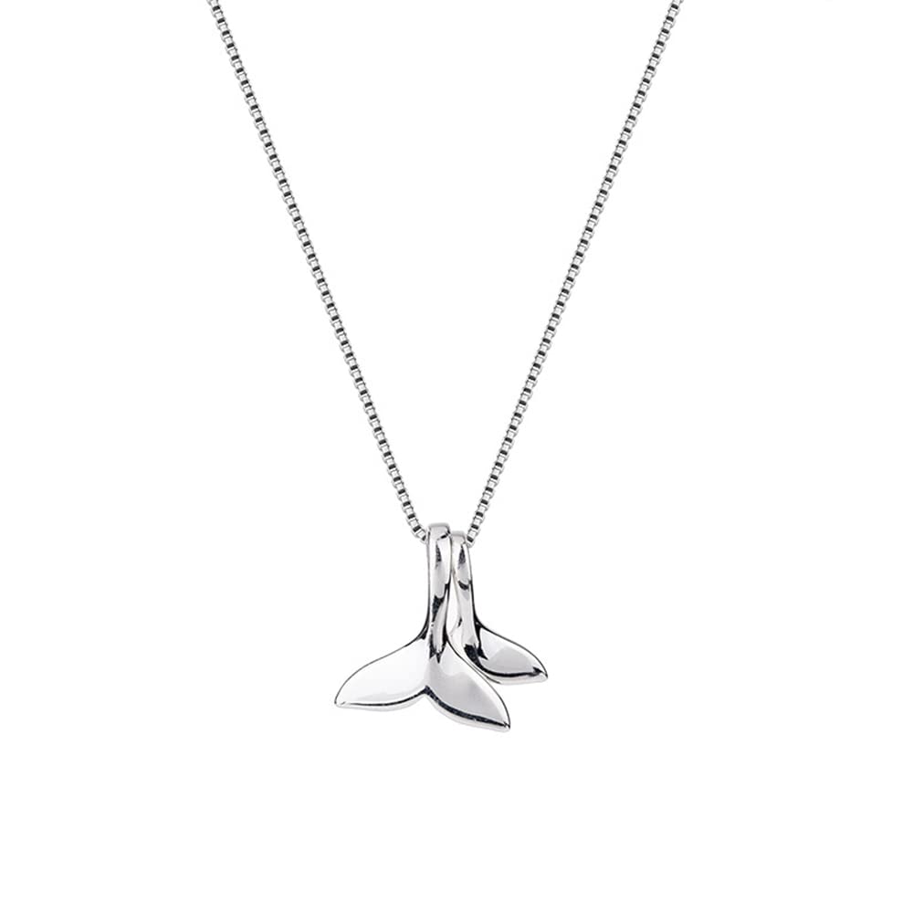 IMINI Sterling Silver Necklace with Double Mermaid Tail Pendants for Women Girls Men Delicate Personalized Polished Fish Whale Tail Pendant Dangling 18" Chain Fashion Jewelry