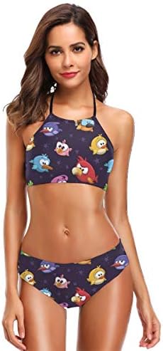 Women's Two Piece Bikini Swimsuits,Angry Flying Birds Figure with Various Expressions Game Toy Kids Babyish Artsy Image