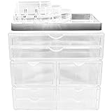 Sorbus Acrylic Cosmetic Makeup and Jewelry Storage Case Display with Silver Trim - Spacious Design - Great for Bathroom, Dresser, Vanity and Countertop (Silver Set 2)