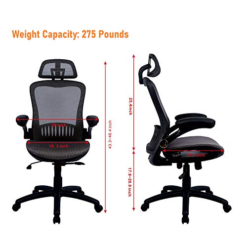 AmazonBasics Adjustable HighBack Mesh Chair With Flipup Arms And Head Rest Grey on Galleon