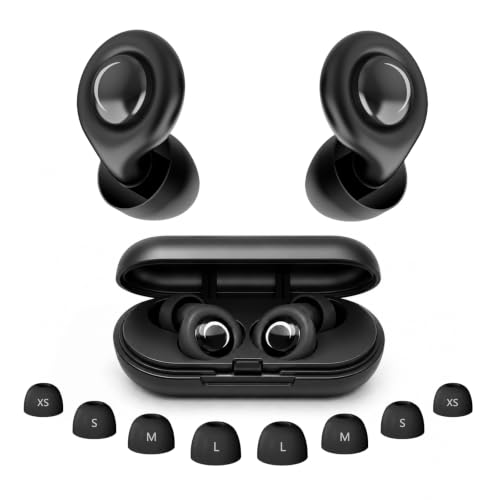 2026 Nuevo Tapones Oídos Ruido Dormir, 48dB tapones reutilizables ultra suaves que reducen el ruido, Silicona flexible, 4 tipos y tamaños XS/S/M/L | para dormir, concentrarse o viajar- Negro