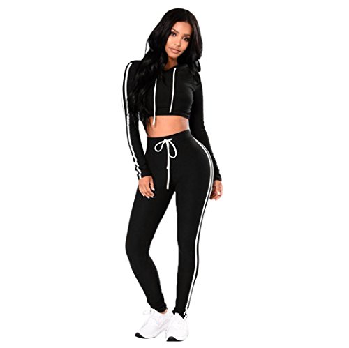Boomboom 2018 Autumn Winter Women Hoodies Sweatshirt Tops+Long Pants Sport Casual Clothes Sets (M, Black)