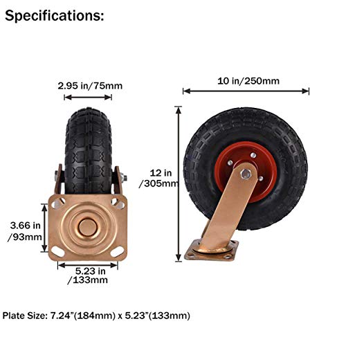 image for SOTTAE 1000 LB Total Capacity 10 Inch Heavy Duty Industrial Caster Whe