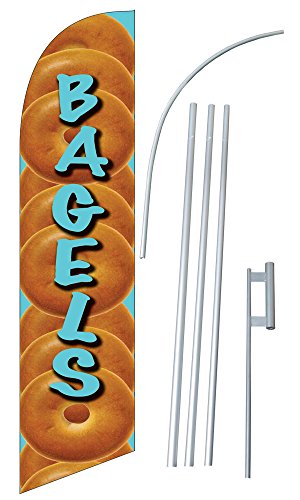 "Bagels" 12-Foot Super Swooper Feather Flag with Heavy-Duty 15-Foot Pole and Ground Spike