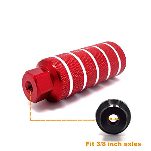 Mantain Bike Pegs, 4.3"Length Aluminum Alloy Cylinder Anti-Skid Straight Lines Fit 3/8 inch Axles One Pair (Red)