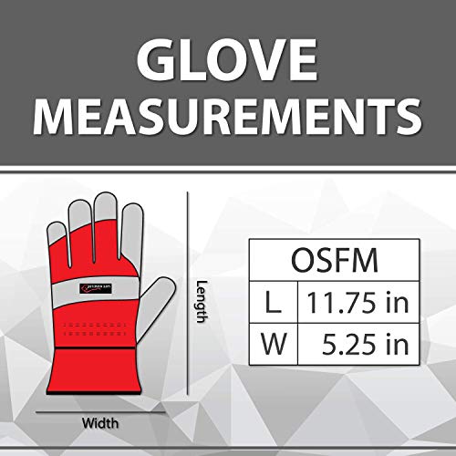 SAFE HANDLER Deluxe Work Gloves | Single Palm Split Leather, 3" Rubber Cuff, Cowhide Leather, Inner Cotton Lining, Rubberized Safety Cuff, Grade A Split Leather, 1 Pair