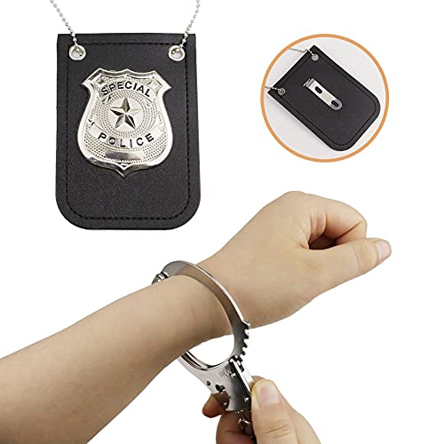 Police Badge and Toy Handcuffs, Cosplay Hand Cuffs for Boys Girls Kids