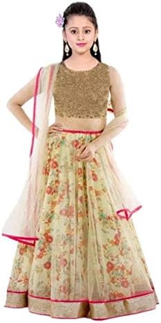 Creativeswilla girl's semistitched Net Lehenga Choli(creem_free size)