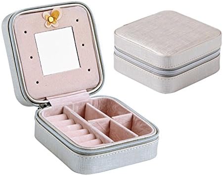 Iremico Small Portable PU Leather Travel Jewelry Box Display Organizer Storage Case for Earrings Necklace Rings (Silvery Grey )