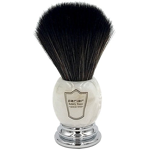 Parker Safety Razor Ultra Soft SYNTHETIC Bristle Shaving Brush with Marbled Ivory Handle - Stand Included