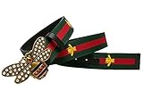 Rhinestone Stone Bee Buckle Lady Pearl Web Genuine Leather Strap Women Belts (31