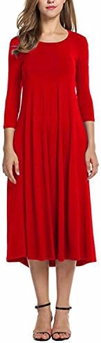 Bohistyle Women's 3/4 Sleeve A-Line Pleated T-Shirt Tunic Midi Swing Dress