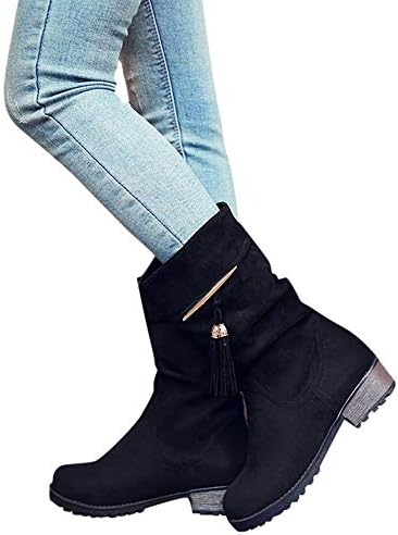 BOOMJIU Solid Tassel Retro Ankle Boots Round Toe Shoes
