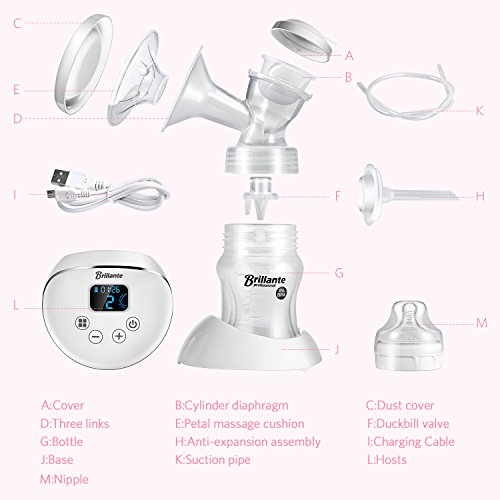 Brillante Electric Breast Pump Breastfeeding Pump with Backflow Protector & Adjustable Suction & Pumping Levels, LCD Touch Screen, 6 Levels Suction, Super Quite & USB Charging, Portable Design - Thumbnail 7