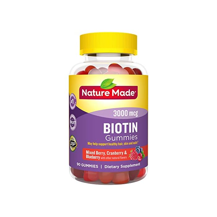Nature Made Biotin 3000 mcg, Dietary Supplement For Healthy Hair, Skin & Nail Support, 90 Gummies, 45 Day Supply