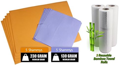 ESB Bamboo Towels - Machine Washable Bamboo Towels and Reusable German Shammys (3 Bamboo Towel Rolls 10 Shammys)