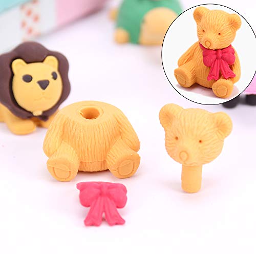 LanMa Pencil Erasers Zoo Animals Erasers NonToxic Take Apart Erasers for Classroom Prizes Party