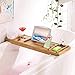 SONGMICS Bamboo Bath Tray, Luxury Extendable Tub Caddy Table with Tablet Phone Slots, Cup Holder, Bathroom Organizer, Extra Soap Holder, Natural UBCB88Y