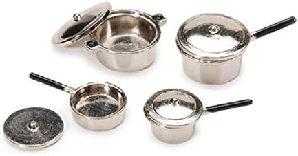 Dollhouse Miniature Pots and Pans, Silver Finish, 8 pc