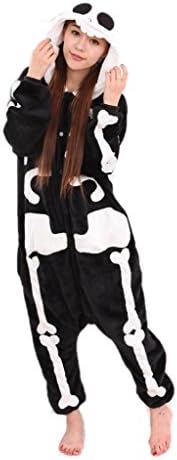 Rosebelles Unisex Cosplay Onesies Pajamas Adults Flannel Hooded Sleepwear Skull M