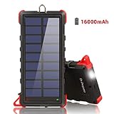 Dr. Prepare Solar Phone Charger Power Bank 16000mAh, IP66 Water-resistant Portable Solar Battery Charger with Dual USB Ports and Outdoor LED Flashlight for iPhone, iPad, Huawei, Samsung Galaxy