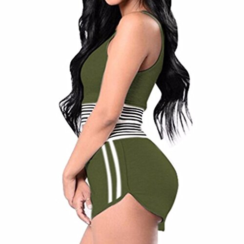 Women Sports Spaghetti Strap Crop Tank Top With High Waist Shorts Set,Sunward 2 Pieces Tracksuits (Green, S)