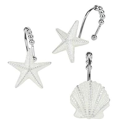 D DS CURTAIN Madamoiselle Decorative Shower Curtain Hooks,Roller Ring Balls Designed Hooks for Bathroom Curtains,Set of… 41M0E psBAL