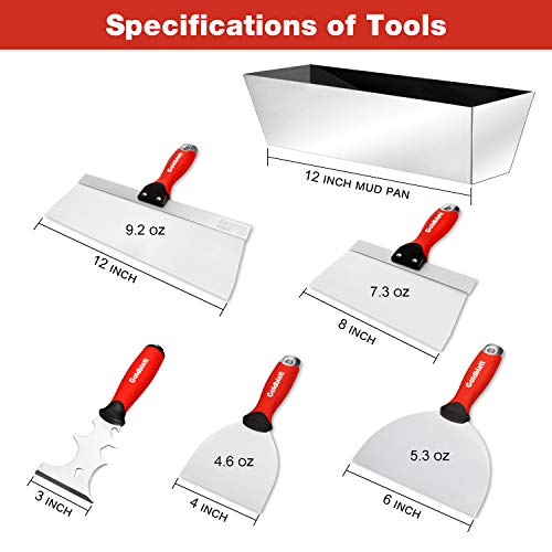 Goldblatt Drywall Hand Tool Kit Stainless Steel Joint Knife, Taping
