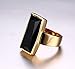 VNOX Stainless Steel Gold Plated Rectangular Black Glass Crystal Ring for Women