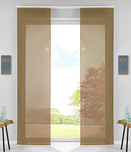 Gardinenbox Set of 2 sliding curtains, panel curtains, complete with panel carrier, weighted rod, 100% polyester, nougat, H x W 245 x 60 cm