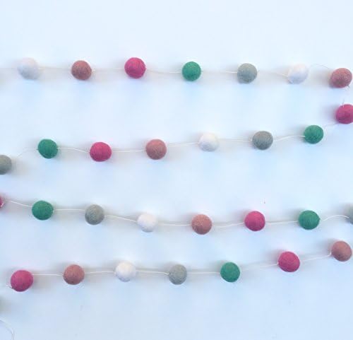 100% Wool Felt Ball Garlands 9FT Long 36 Balls - Pink Gray Teal White Colorful