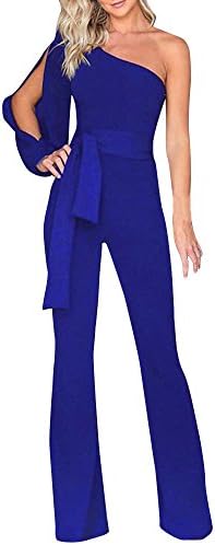 Corriee Jumpsuit for Women Elegant Long Sleeve Off The Shoulder High Waisted Wide Leg Romper with Belt