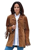 Plus Size Suede Fringe Jacket (Nutmeg,14 W)