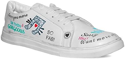 BEONZA Women White Hanpainted Sneakers Shoes