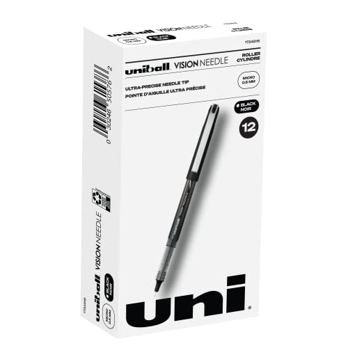 uniball Vision Needle Rollerball Pens Fine Point Micro Tip, 0.5mm, Black, 12 Pack Pricepulse