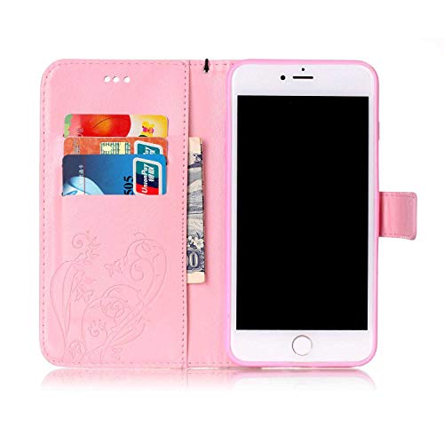 iPhone 7 Plus / 8 Plus Case, UNEXTATI Wallet Case Leather Cover for Apple iPhone 7 Plus / 8 Plus, Premium Flip Protective Case with Card Holder, Kickstand, Wrist Strap (Pink #1) - Thumbnail 4