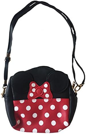 Minnie Mouse Style Polka Dots Girl Mini Handbag Purse with Handle and Additional Shoulder Strap (Black and Red)