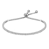 Richapex Women's Platinum Plated Silver Adjustable Cubic Zirconia Slider Tennis Bracelet (silver)