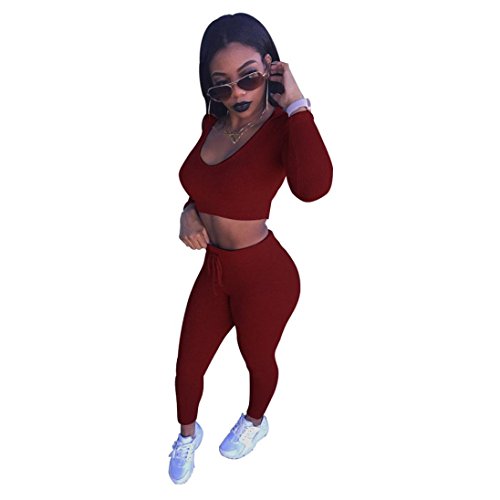 Kshion Women Fashion Split 2 Piece Set Casual Bodycon Casual Outfit Sportswear (S, Wine)
