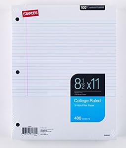 filler paper ruled college staples sheets office