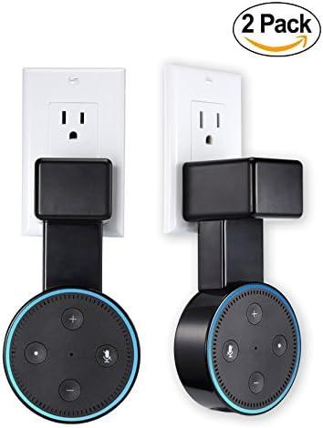 Feiyen Outlet Wall Mount Hanger Stand for Dot 2nd Generation Without Mess Wires Or Screws, Space-Saving Holder Case Plug Mounting Bracket in Kitchens, Bathroom And Bedroom (Black-2Pack)