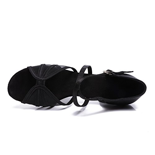 CLEECLI Women's Ballroom Dance Shoes Latin Salsa Dancing Shoes+Shoes Bag ZB04(7,Black-2.5 Inch Heel)
