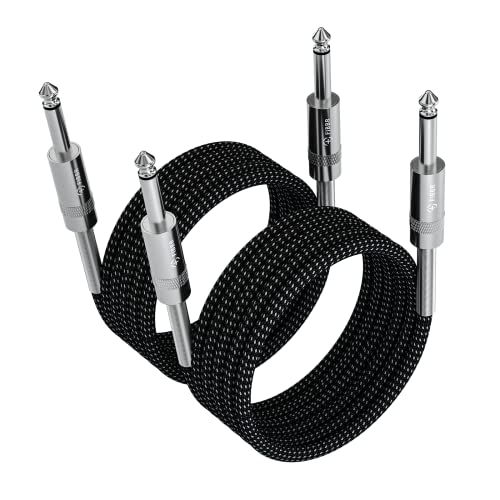 FIBBR 6.35mm to 6.35mm Stereo Audio Cable 5m-2 Pack, Straight 1/4" TRS Audio Guitar Male Jack Instrument Lead with Nylon Braided for Electric Guitar, Bass, Amplifier, Mixer, Keyboard, Speaker