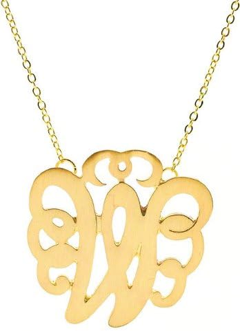 Monogram Initial Pendant Necklace Personalized Swirl Letter Charm Matte Gold Tone Perfect Gift (Letter W)