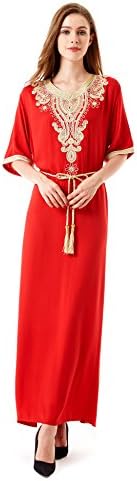 HARiM SOLTANE Muslim Dress Abaya Kaftan Dubai Dress For Women Islamic Clothing Rayon Gown jalabiyas, Red, 4X