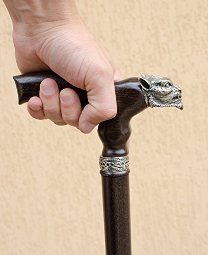 Unique Mens Walking Stick Handmade Carved Wolf Cane for Men Fashionable Sturdy Wooden Canes Custom Walking Staff