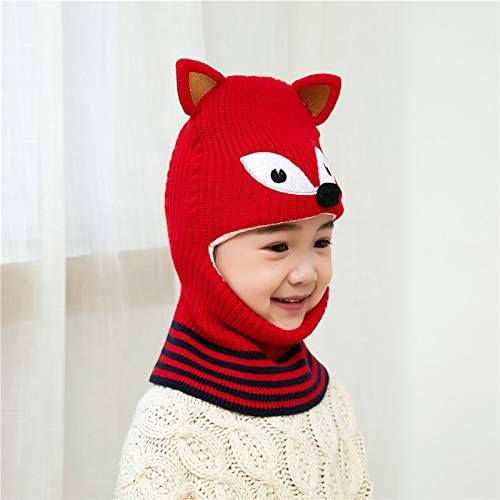 JINTN Baby Knitted Hood Cap Girls Boys Warm Earflap Scarve Cap Plush Lined Hat Winter Beanie Hat Toddler Cute Cartoon Fox Thermal Hat for Kids Age 2-5 Years Red - Image 4